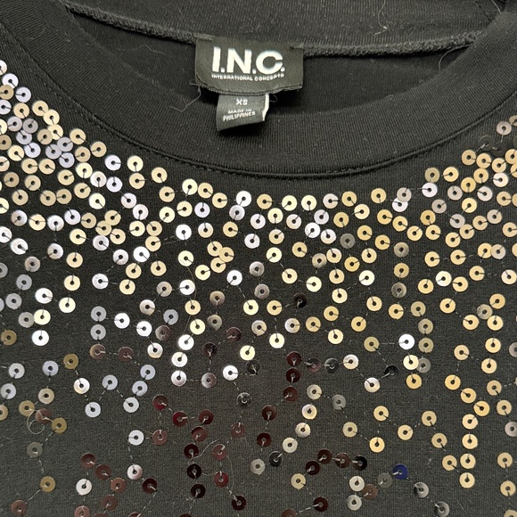 INC International Concepts Black Sequin Long Sleeve Top - Picture 2 of 3
